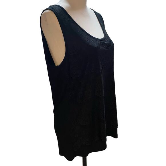 Ellen Tracy Feminine Girly Lace Scallops Viscose Stretch Tank Top Women L Black - Picture 3 of 8